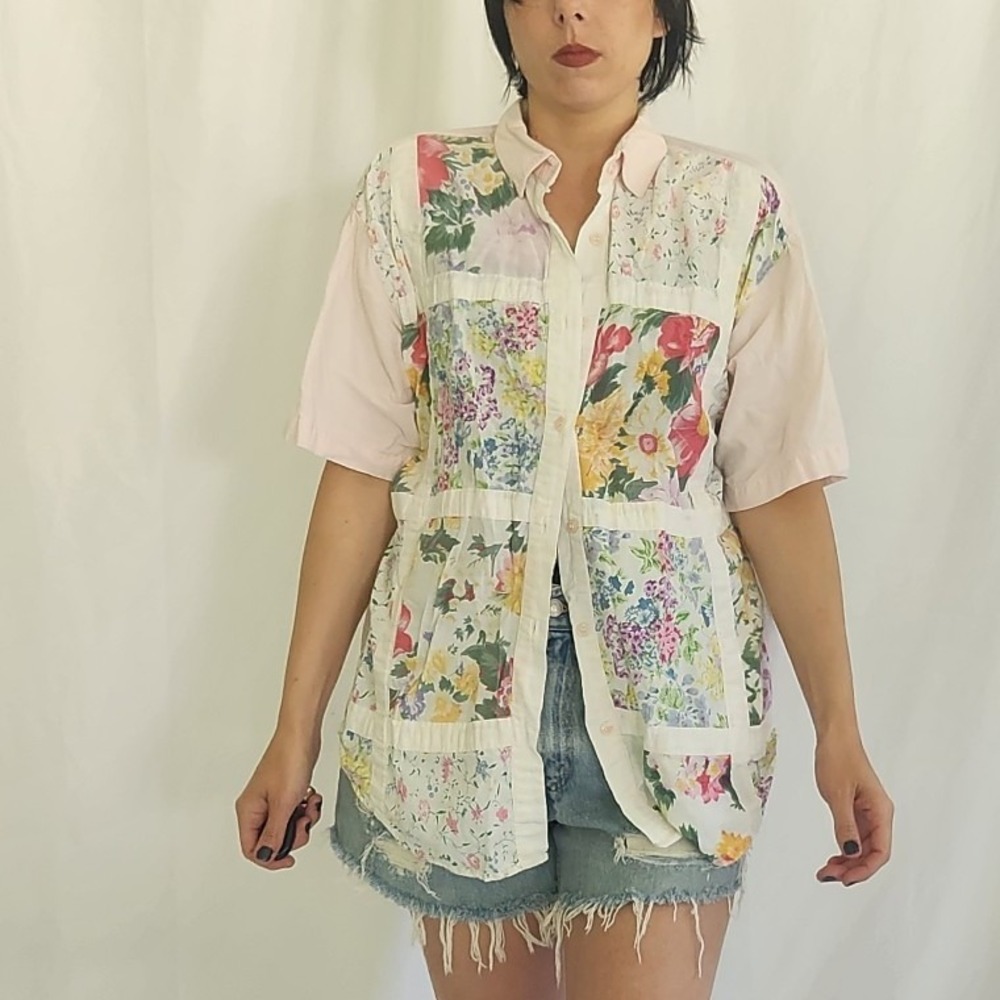 90s Floral Patchwork Button Down